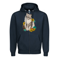 Navy siberian cat sunflower and gemstone Zipper Hoodie - texasbilliewilder