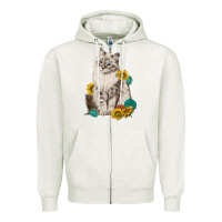 Oatmeal Heather siberian cat sunflower and gemstone Zipper Hoodie - texasbilliewilder