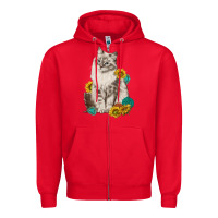 Red siberian cat sunflower and gemstone Zipper Hoodie - texasbilliewilder