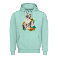 Seafoam siberian cat sunflower and gemstone Zipper Hoodie - texasbilliewilder