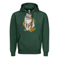 Sports Green siberian cat sunflower and gemstone Zipper Hoodie - texasbilliewilder
