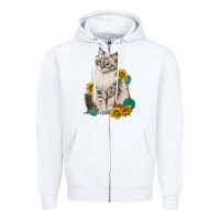 White siberian cat sunflower and gemstone Zipper Hoodie - texasbilliewilder