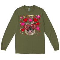 Army Green Valentine's day  pug Long Sleeve Tee - RanaPortraitStore