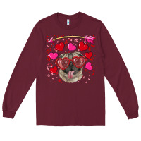 Burgundy Valentine's day  pug Long Sleeve Tee - RanaPortraitStore