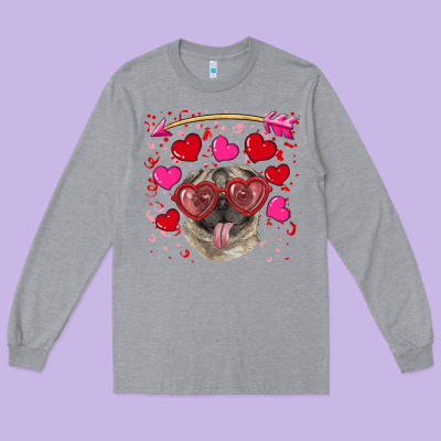 Long Sleeve Tee Valentine's day  pug