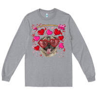 Heather Grey Valentine's day  pug Long Sleeve Tee - RanaPortraitStore