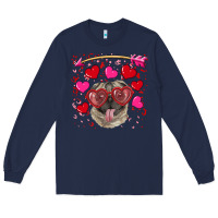 Navy Valentine's day  pug Long Sleeve Tee - RanaPortraitStore
