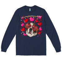 Navy valentine's day  saint bernard dog Long Sleeve Tee - RanaPortraitStore