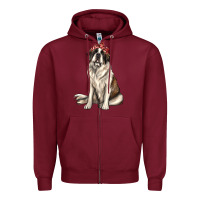 Burgundy st bernard with bandanna Zipper Hoodie - texasbilliewilder