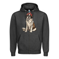 Charcoal Heather st bernard with bandanna Zipper Hoodie - texasbilliewilder