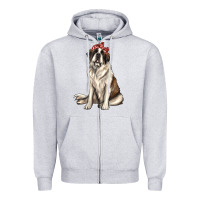 Heather Grey st bernard with bandanna Zipper Hoodie - texasbilliewilder