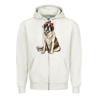 Oatmeal Heather st bernard with bandanna Zipper Hoodie - texasbilliewilder
