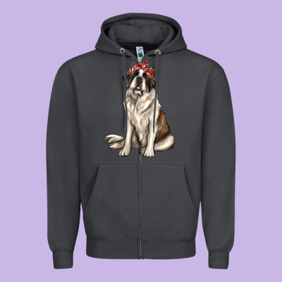 St Bernard With Bandanna Zipper Hoodie Designed By Texasbilliewilder