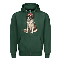 Sports Green st bernard with bandanna Zipper Hoodie - texasbilliewilder