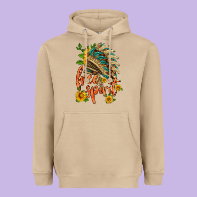 Free Spirit Sunflower And Indian Headdress Heavyweight Hoodie Designed By Hra Design Shop