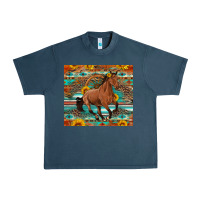 Midnight Navy galloping horse aztec sunflower Urban Heavy Tee - Artiststas