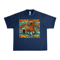 Navy galloping horse aztec sunflower Urban Heavy Tee - Artiststas