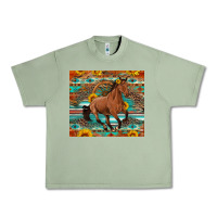 Oil Green galloping horse aztec sunflower Urban Heavy Tee - Artiststas