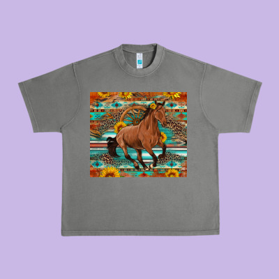 Galloping Horse Aztec Sunflower Urban Heavy Tee Designed By Artiststas