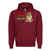 Burgundy merry and bright english bulldog Zipper Hoodie - RanaPortraitStore