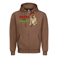 Chestnut merry and bright english bulldog Zipper Hoodie - RanaPortraitStore