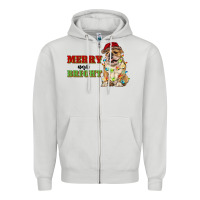 Dove Grey merry and bright english bulldog Zipper Hoodie - RanaPortraitStore