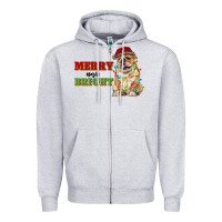 Heather Grey merry and bright english bulldog Zipper Hoodie - RanaPortraitStore