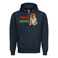 Navy merry and bright english bulldog Zipper Hoodie - RanaPortraitStore