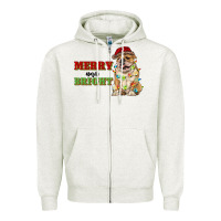 Oatmeal Heather merry and bright english bulldog Zipper Hoodie - RanaPortraitStore