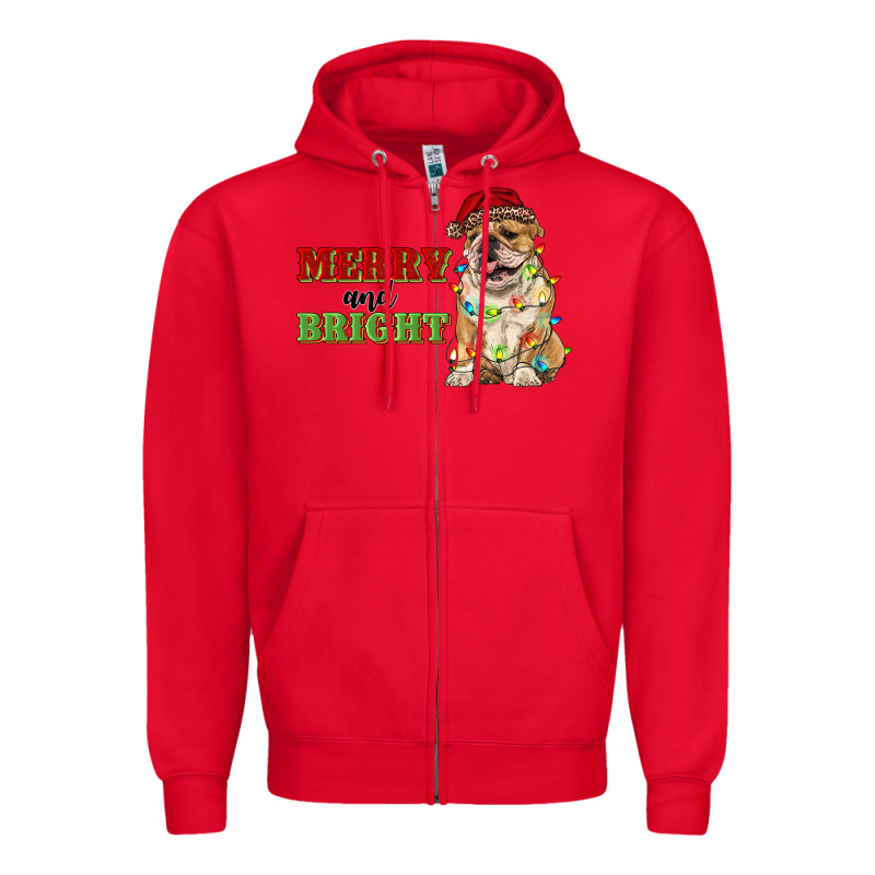 Merry And Bright English Bulldog Zipper Hoodie by RanaPortraitStore | Teevron