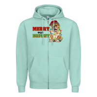 Seafoam merry and bright english bulldog Zipper Hoodie - RanaPortraitStore