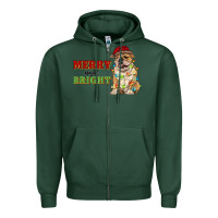 Sports Green merry and bright english bulldog Zipper Hoodie - RanaPortraitStore
