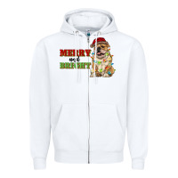 White merry and bright english bulldog Zipper Hoodie - RanaPortraitStore