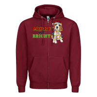 Burgundy merry and bright beagle Zipper Hoodie - RanaPortraitStore
