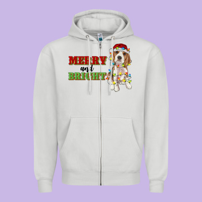 Merry And Bright Beagle Zipper Hoodie Designed By Ranaportraitstore