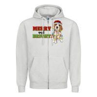 Dove Grey merry and bright beagle Zipper Hoodie - RanaPortraitStore