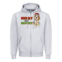 Heather Grey merry and bright beagle Zipper Hoodie - RanaPortraitStore