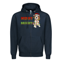 Navy merry and bright beagle Zipper Hoodie - RanaPortraitStore