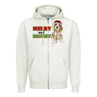 Oatmeal Heather merry and bright beagle Zipper Hoodie - RanaPortraitStore