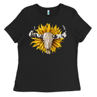Black cowhide bull skull and sunflower Ladies Tee - BarkalooDesign