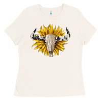 Bone cowhide bull skull and sunflower Ladies Tee - BarkalooDesign