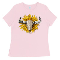 Bubblegum Pink cowhide bull skull and sunflower Ladies Tee - BarkalooDesign