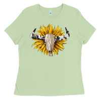 Matcha cowhide bull skull and sunflower Ladies Tee - BarkalooDesign