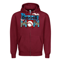 Burgundy baseball mom with leopard Zipper Hoodie - Zillion Design Studio