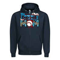 Navy baseball mom with leopard Zipper Hoodie - Zillion Design Studio