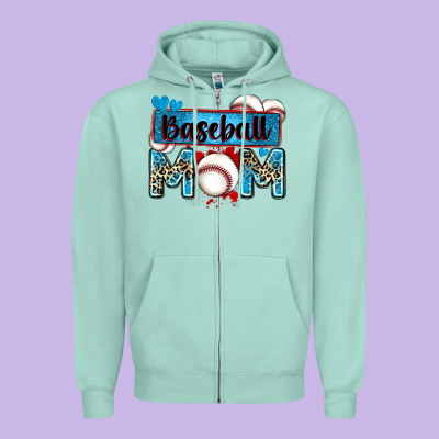 Baseball Mom With Leopard Zipper Hoodie Designed By Zillion Design Studio
