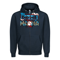 Navy baseball mama with leopard Zipper Hoodie - Zillion Design Studio