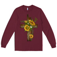 Burgundy sunflower cross Long Sleeve Tee - texasbilliewilder