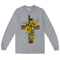 Heather Grey sunflower cross Long Sleeve Tee - texasbilliewilder