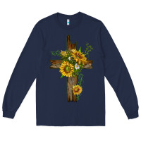 Navy sunflower cross Long Sleeve Tee - texasbilliewilder